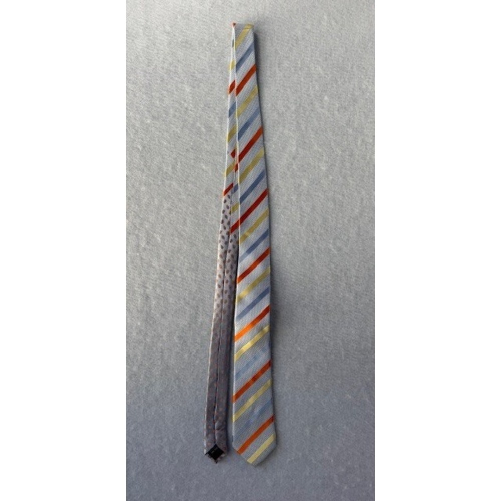 NEW EURO KNOT by Barton Como Men's 100% Silk Tie Orange Blue Yellow Striped